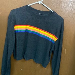 Forever 21 Rainbow Stripes Cropped Top Long Sleeves